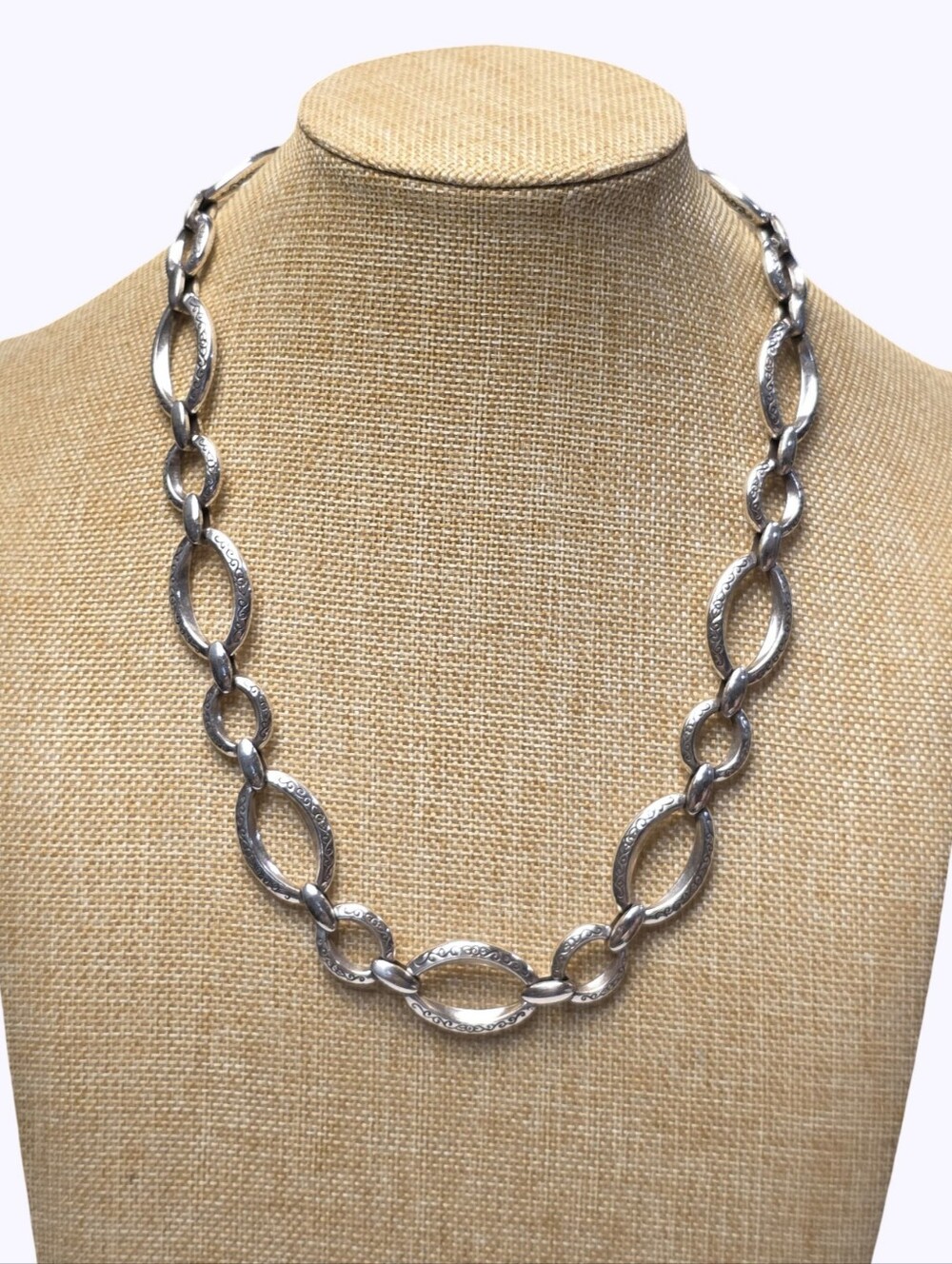 Brighton Silver Scroll Engraved Oval Link‎ Toggle Necklace with Heart Charm